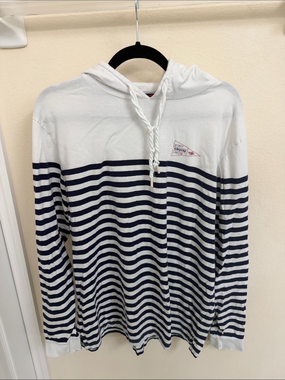 Disney Cruise Line Striped Navy and White Hooded Long-Sleeve Shirt